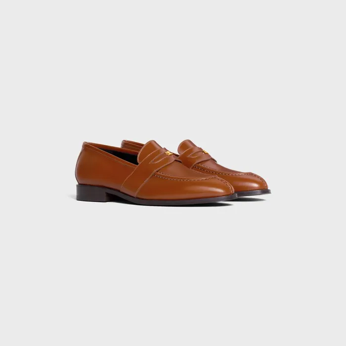 Triomphe Loafer Celine Malaquais In Polished Bullskin Tan Women CELINE LOAFERS AND FLATS