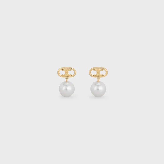 Triomphe Pearl Earrings In Brass With Gold Finish And Glass Pearls Gold Ivory Women CELINE EARRINGS Triomphe Pearl Earrings In Brass With Gold Finish And Glass Pearls Gold Ivory Women CELINE EARRINGS