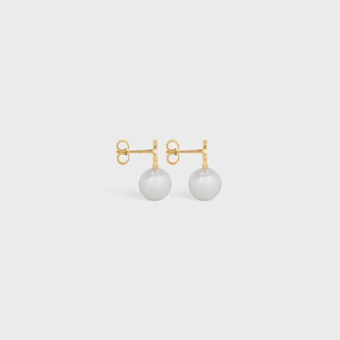 Triomphe Pearl Earrings In Brass With Gold Finish And Glass Pearls Gold Ivory Women CELINE EARRINGS Triomphe Pearl Earrings In Brass With Gold Finish And Glass Pearls Gold Ivory Women CELINE EARRINGS