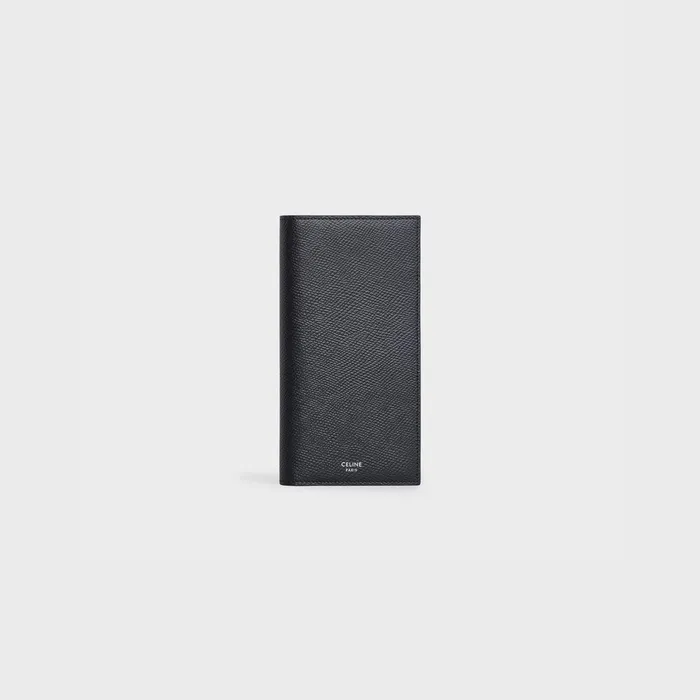 Vertical Wallet With Coin Compartment In Grained Calfskin Black Men CELINE WALLETS Vertical Wallet With Coin Compartment In Grained Calfskin Black Men CELINE WALLETS