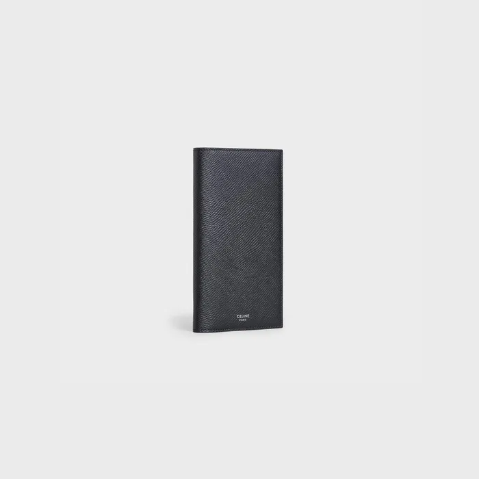 Vertical Wallet With Coin Compartment In Grained Calfskin Black Men CELINE WALLETS