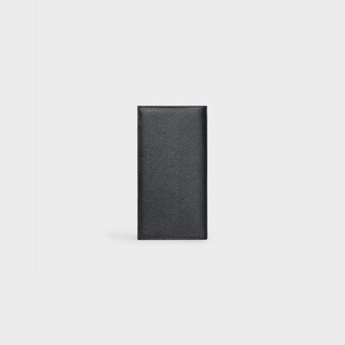 Vertical Wallet With Coin Compartment In Grained Calfskin Black Men CELINE WALLETS