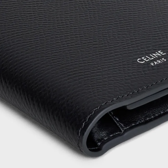 Vertical Wallet With Coin Compartment In Grained Calfskin Black Men CELINE WALLETS