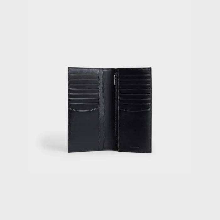 Vertical Wallet With Coin Compartment In Grained Calfskin Black Men CELINE WALLETS