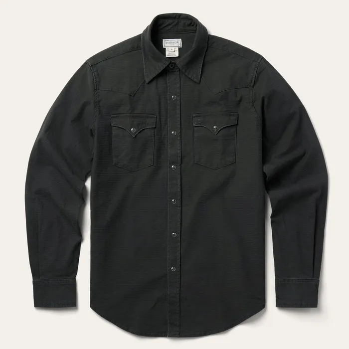 Western Shirts Men Stetson Charcoal Corded Denim Shirt Grey