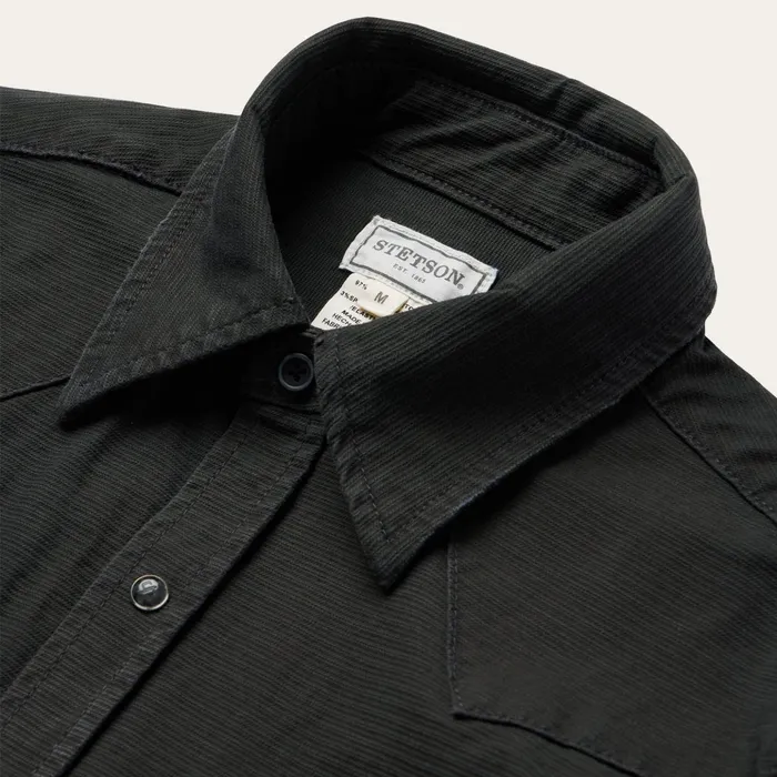 Western Shirts Men Stetson Charcoal Corded Denim Shirt Grey