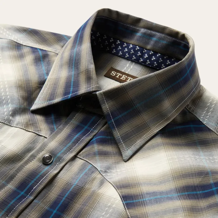 Western Shirts Men Stetson Ranch Plaid Dobby Western Shirt Brown