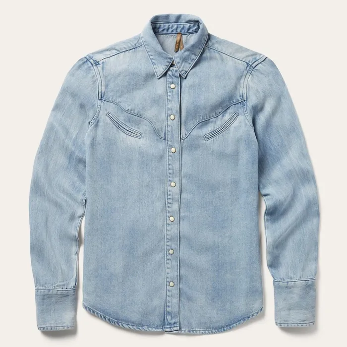 Western Shirts Women Stetson Curved Yoke Western Denim Shirt Blue