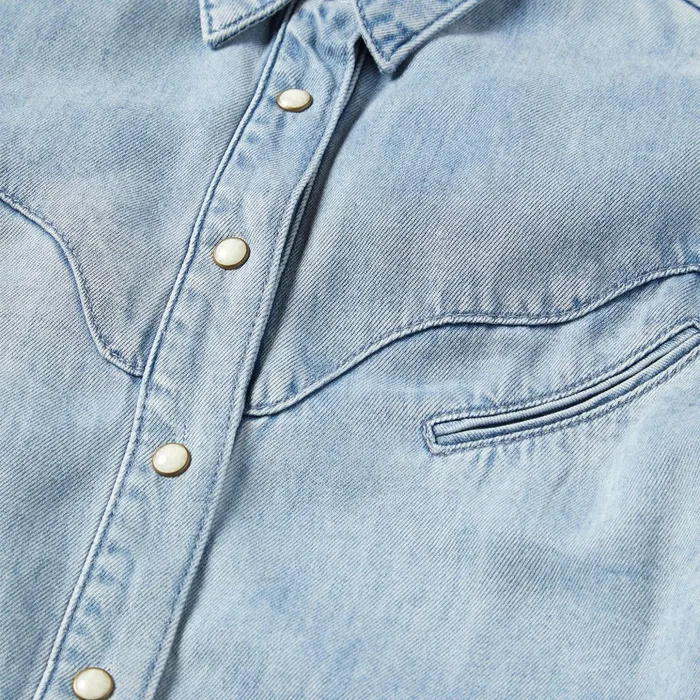Western Shirts Women Stetson Curved Yoke Western Denim Shirt Blue