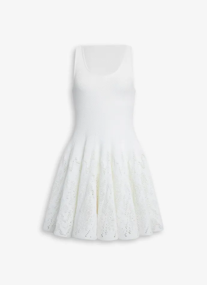 White SKATER DRESS IN PIQUE LACE KNIT Women Alaa Dresses