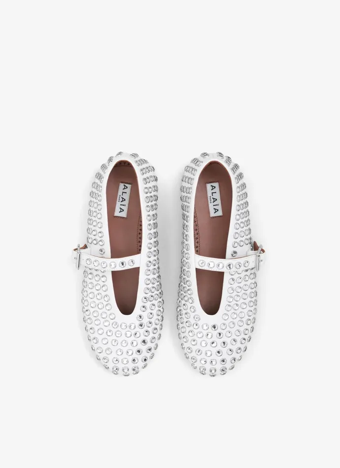 White Strass Lambskin Ballet Flats Women Alaa La Ballerine White Strass Lambskin Ballet Flats Women Alaa La Ballerine
