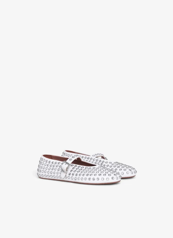White Strass Lambskin Ballet Flats Women Alaa La Ballerine White Strass Lambskin Ballet Flats Women Alaa La Ballerine
