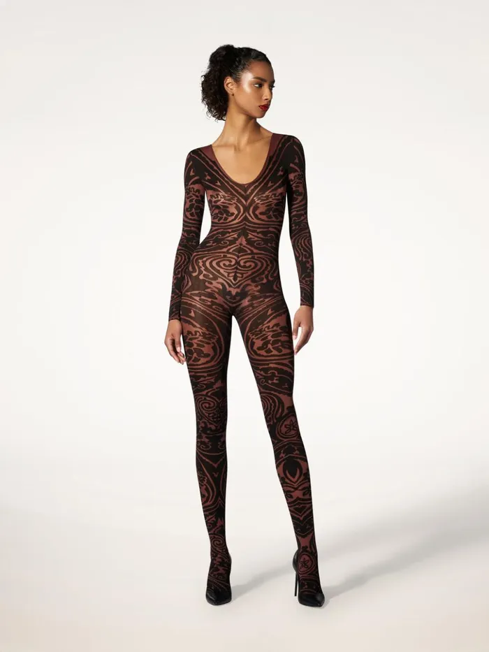 Wolford Paisley Tattoo Catsuit Chocolateblack Women Trousers and Jumpsuits