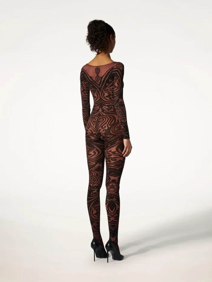 Wolford Paisley Tattoo Catsuit Chocolateblack Women Trousers and Jumpsuits