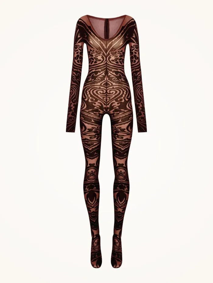 Wolford Paisley Tattoo Catsuit Chocolateblack Women Trousers and Jumpsuits