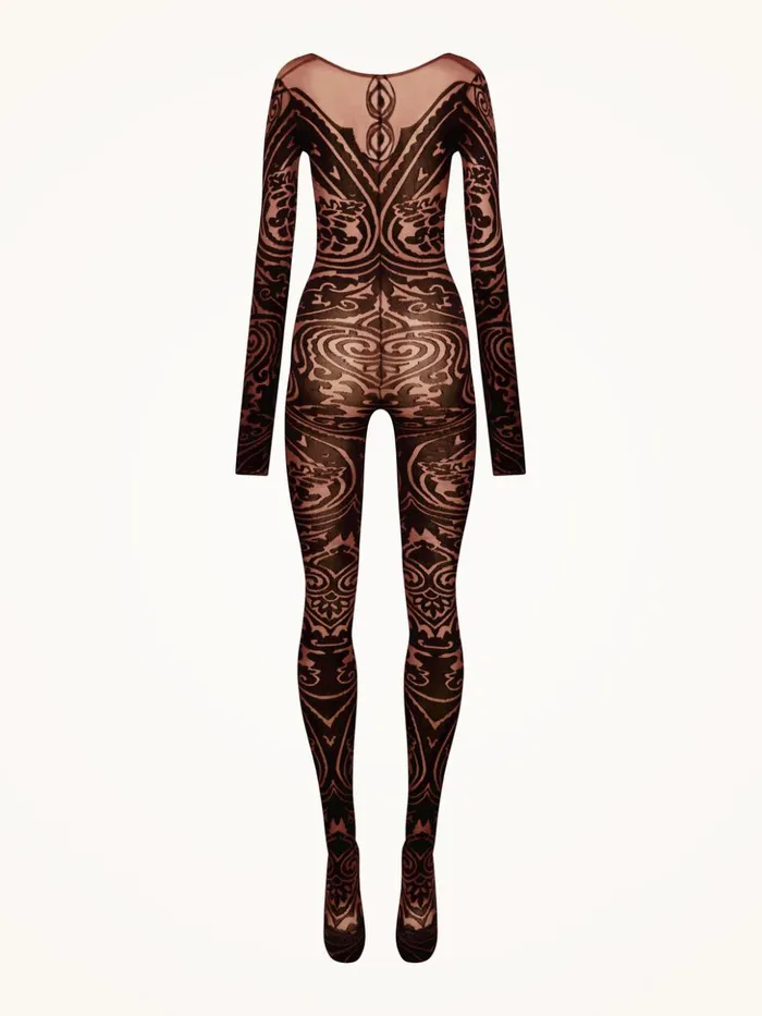 Wolford Paisley Tattoo Catsuit Chocolateblack Women Trousers and Jumpsuits
