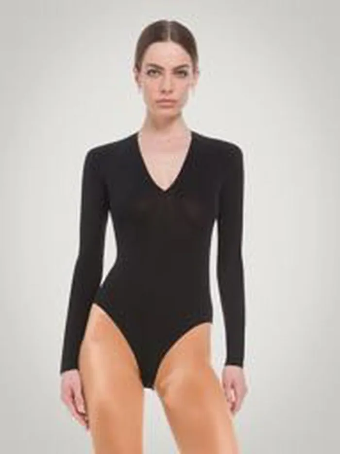 Wolford The V Neck Body Black Women Longsleeve Bodies