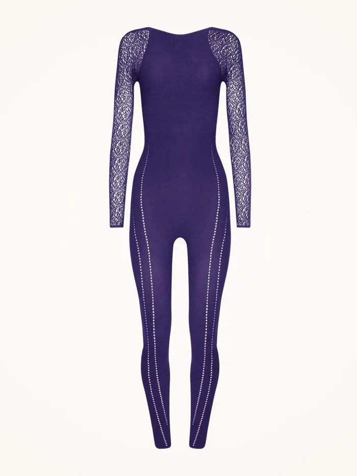 Wolford W Net Jumpsuit Purple Space Women Jumpsuits and Trousers