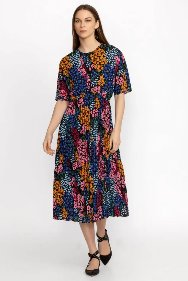 Women ASTRID PLEATED TEA LENGTH DRESS Astrid Johnny Was Dresses Women ASTRID PLEATED TEA LENGTH DRESS Astrid Johnny Was Dresses