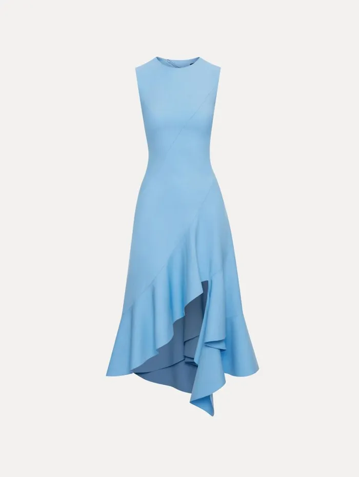 Women Asymmetrical Hem Wool Dress Pastel Blue Oscar De La Renta Dresses