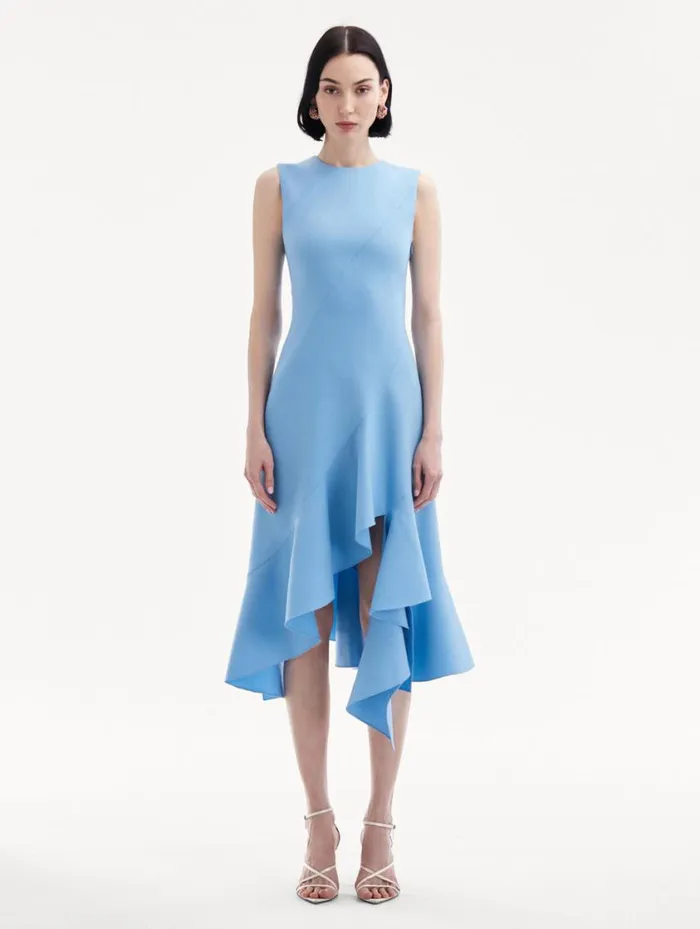 Women Asymmetrical Hem Wool Dress Pastel Blue Oscar De La Renta Dresses Women Asymmetrical Hem Wool Dress Pastel Blue Oscar De La Renta Dresses