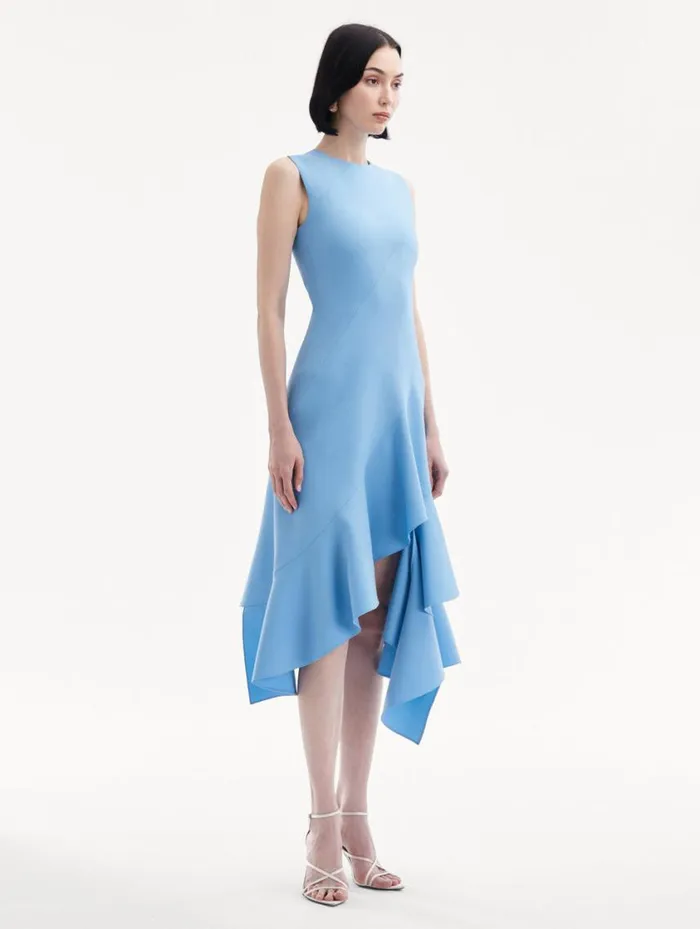 Women Asymmetrical Hem Wool Dress Pastel Blue Oscar De La Renta Dresses Women Asymmetrical Hem Wool Dress Pastel Blue Oscar De La Renta Dresses