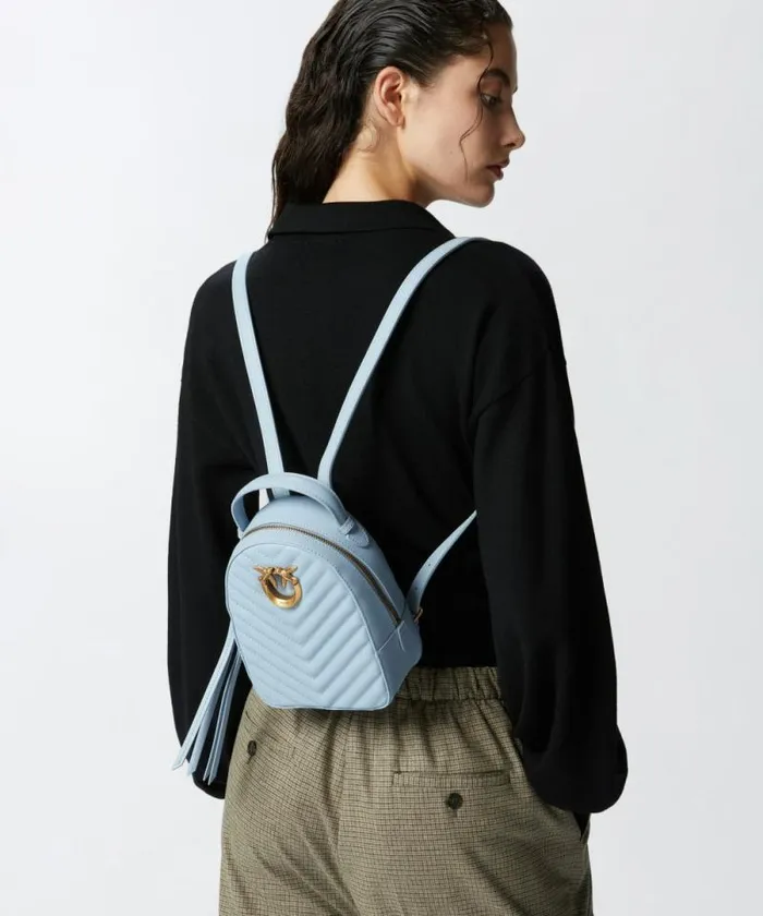 Women Backpacks Pinko Love Bag Mini Matelass Leather Backpack Lightblueantique Gold Women Backpacks Pinko Love Bag Mini Matelass Leather Backpack Lightblueantique Gold