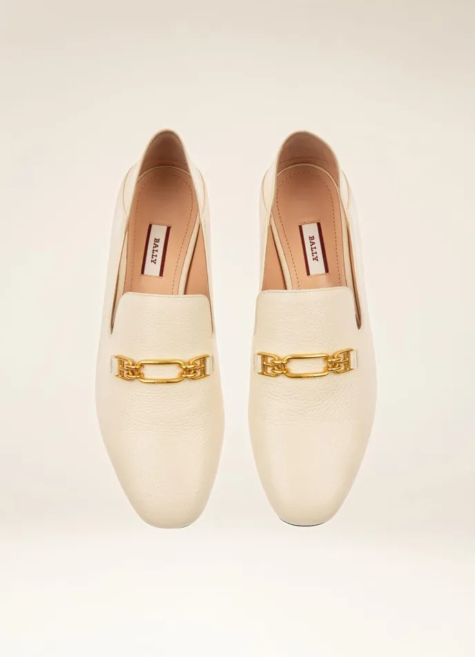 Women Bally Flats and Moccasins Darcie 8211 Leather Loafers In Bone