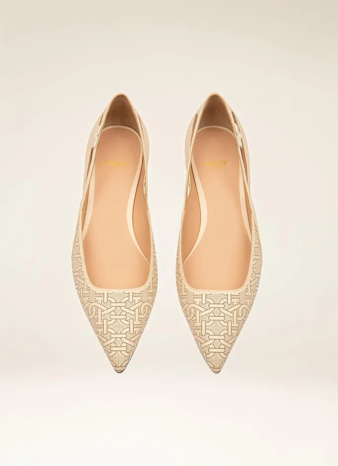 Women Bally Flats and Moccasins Elsa Flat 8211 Leather Flat Pumps In Bone