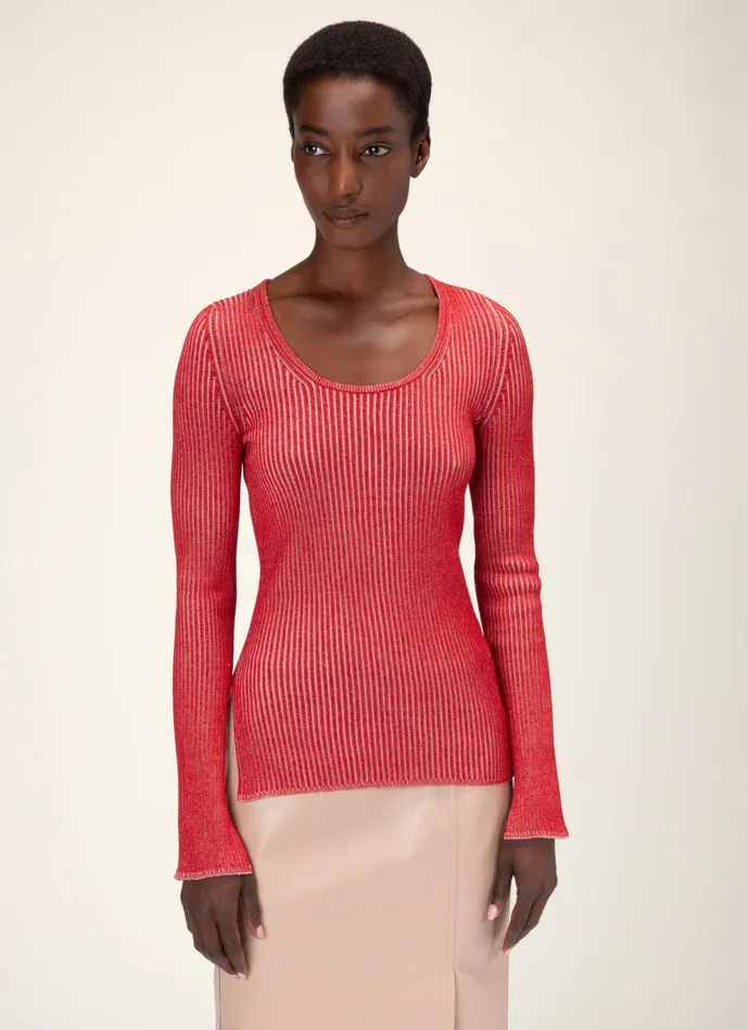 Women Bally Knitwear Ribbed Sweater 8211 Silk and Cotton Sweater In Red and Pink Women Bally Knitwear Ribbed Sweater 8211 Silk and Cotton Sweater In Red and Pink
