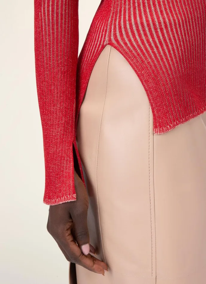 Women Bally Knitwear Ribbed Sweater 8211 Silk and Cotton Sweater In Red and Pink
