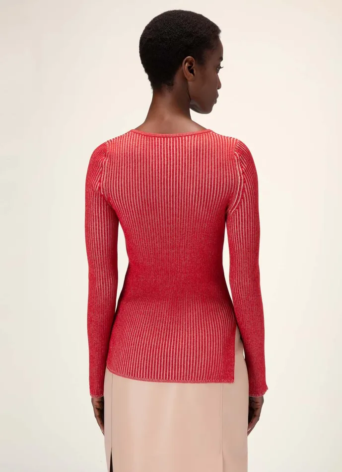 Women Bally Knitwear Ribbed Sweater 8211 Silk and Cotton Sweater In Red and Pink