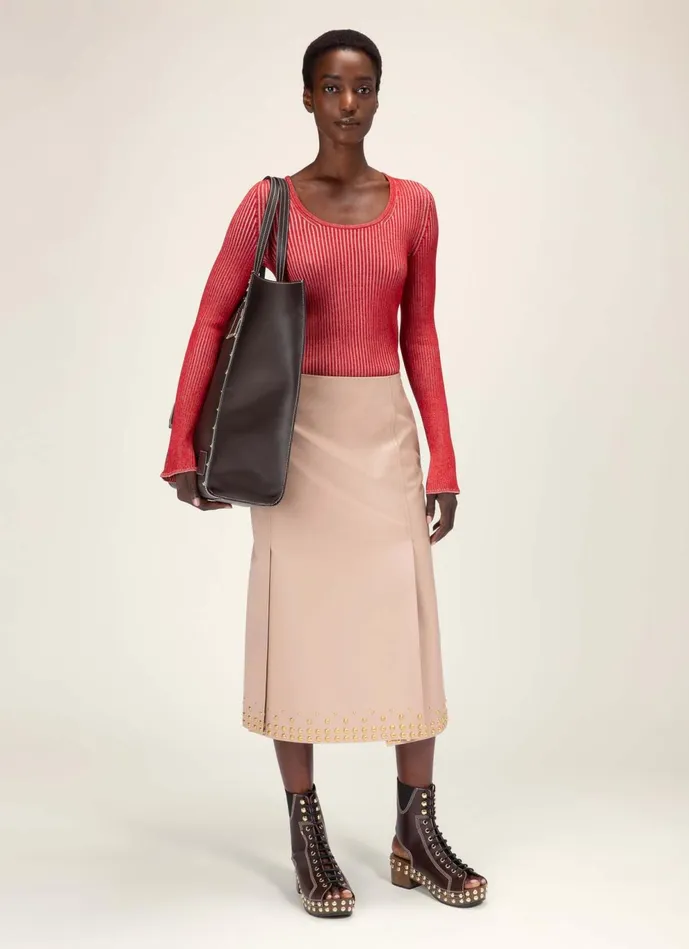 Women Bally Knitwear Ribbed Sweater 8211 Silk and Cotton Sweater In Red and Pink