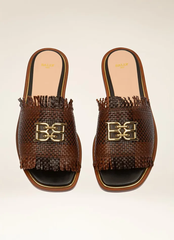 Women Bally Sandals Eloise 8211 Leather Slides In Brown and Black