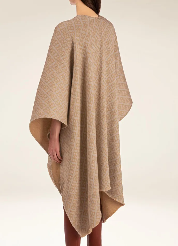 Women Bally Scarves BChain Poncho 8211 Virgin Wool Accessory In Camel and Blush Pink