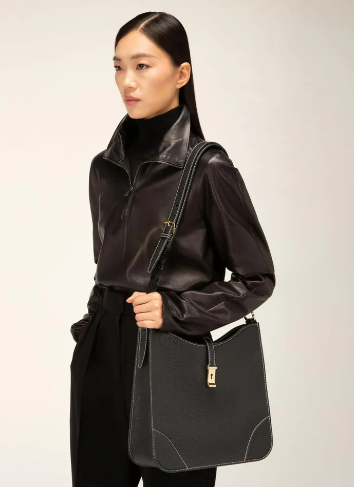 Women Bally Shoulder Bags Lavynia 8211 Leather Hobo Bag In Black