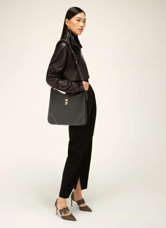 Women Bally Shoulder Bags Lavynia 8211 Leather Hobo Bag In Black