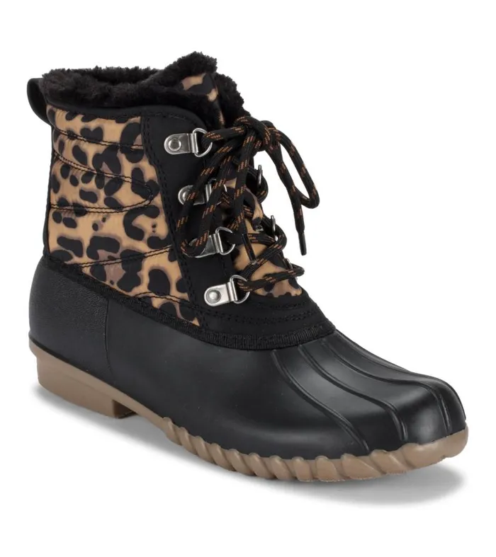 Women Baretraps Booties Flynn Duck Boot Black Leopard