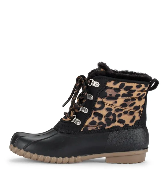 Women Baretraps Booties Flynn Duck Boot Black Leopard Women Baretraps Booties Flynn Duck Boot Black Leopard
