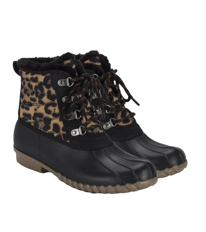 Women Baretraps Booties Flynn Duck Boot Black Leopard Women Baretraps Booties Flynn Duck Boot Black Leopard
