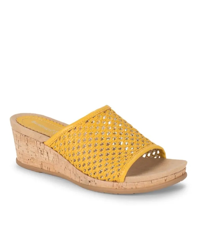 Women Baretraps Wedge Sandals Flossey Wedge Slide Sandal Mellow Yellow