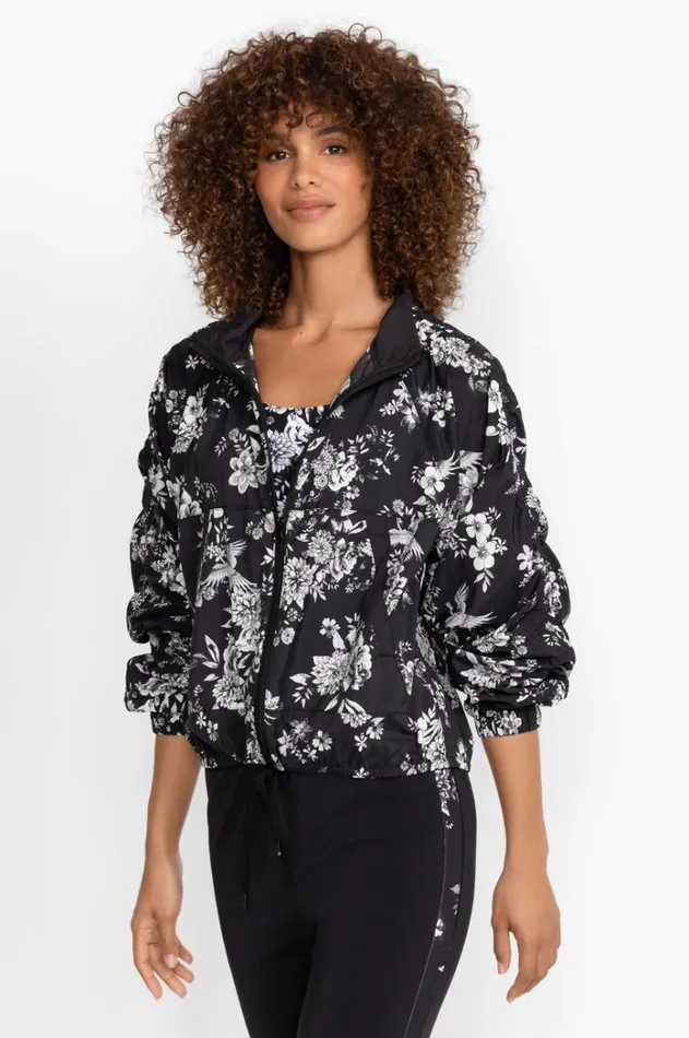 Women Bee Active Ruched Sleeve Parachute Jacket Charcoal Dreamer Johnny Was Active
