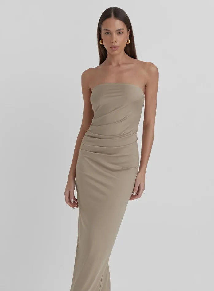 Women Beige Slinky Bandeau Mixaxi Dress Andi 4th and Reckless Dresses