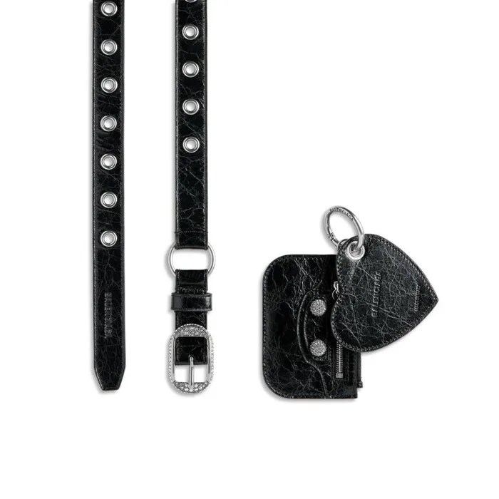 Women Belts Balenciaga Le Cagole Charms Belt With Rhinestones In Black