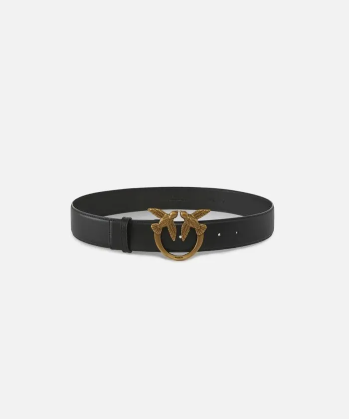 Women Belts Pinko Love Birds High Leather Belt 4cm Blackantique Gold
