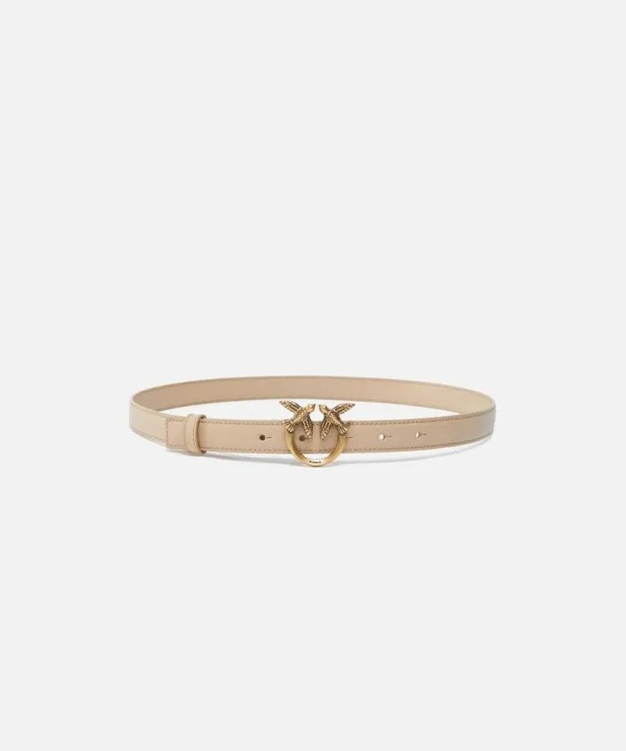 Women Belts Pinko Love Birds Thin Leather Belt 2cm Sandantique Gold