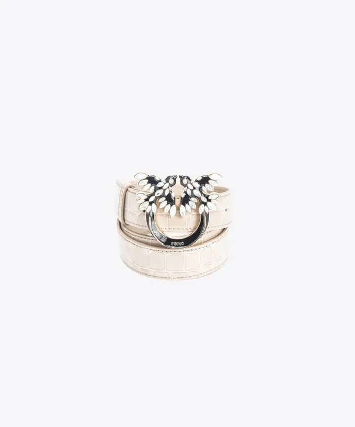 Women Belts Pinko PINKO Galleria 3cm Shiny Crocprint Belt With Love Birds Buckle Sandlightgold Women Belts Pinko PINKO Galleria 3cm Shiny Crocprint Belt With Love Birds Buckle Sandlightgold