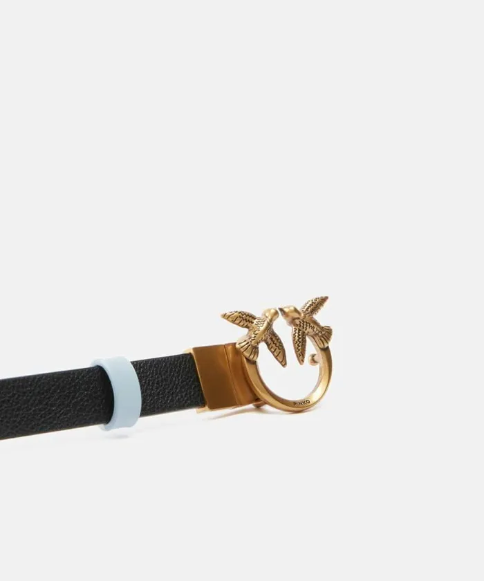 Women Belts Pinko Thin Doubleface Leather Belt With Buckle 2cm Blacklight Blueantique Gold Women Belts Pinko Thin Doubleface Leather Belt With Buckle 2cm Blacklight Blueantique Gold