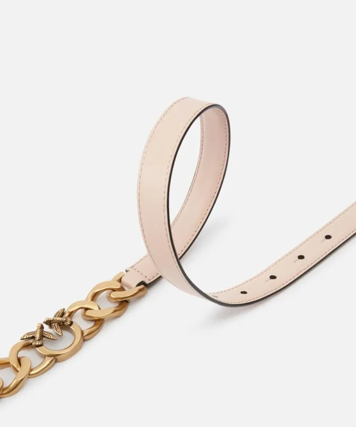 Women Belts Pinko Thin Leather 2 Cm Belt With Chain Dusty Pinkblackantiquegold Women Belts Pinko Thin Leather 2 Cm Belt With Chain Dusty Pinkblackantiquegold
