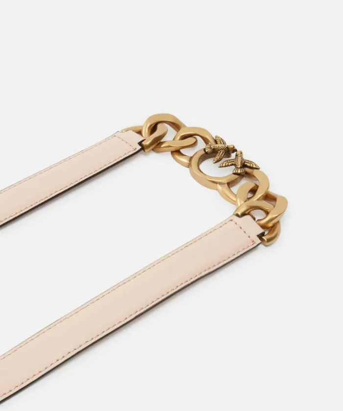 Women Belts Pinko Thin Leather 2 Cm Belt With Chain Dusty Pinkblackantiquegold Women Belts Pinko Thin Leather 2 Cm Belt With Chain Dusty Pinkblackantiquegold